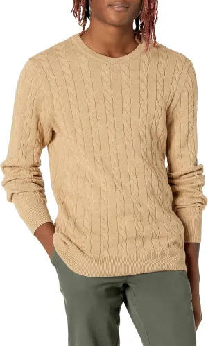 Amazon Essentials Men's Crewneck Cable Cotton Sweater