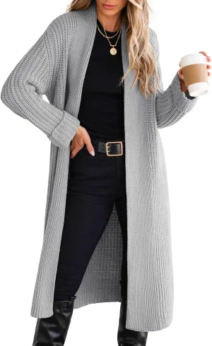 ANRABESS Women Knit Long Cardigan Long Sleeve Open Front Lapel Oversized Sweater Coat 2025 Fall Duster Outerwear Clothes