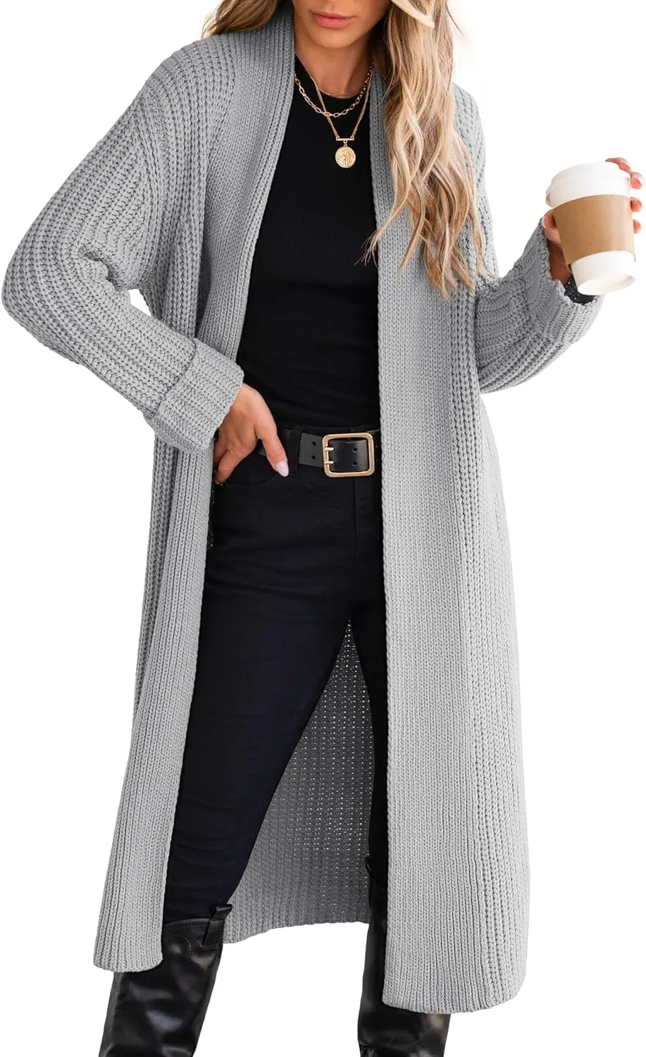 ANRABESS Women Knit Long Cardigan Long Sleeve Open Front Lapel Oversized Sweater Coat 2025 Fall Duster Outerwear Clothes