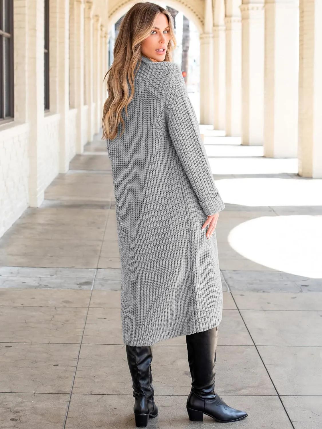 ANRABESS Women Knit Long Cardigan Long Sleeve Open Front Lapel Oversized Sweater Coat 2025 Fall Duster Outerwear Clothes