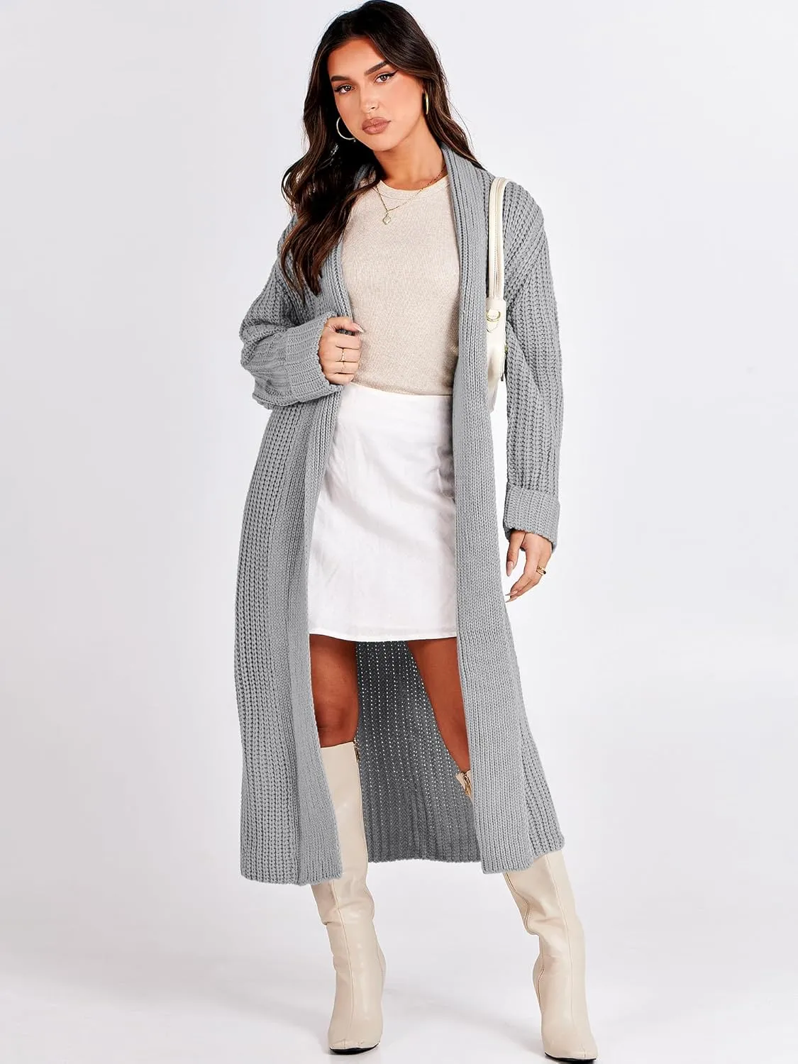 ANRABESS Women Knit Long Cardigan Long Sleeve Open Front Lapel Oversized Sweater Coat 2025 Fall Duster Outerwear Clothes