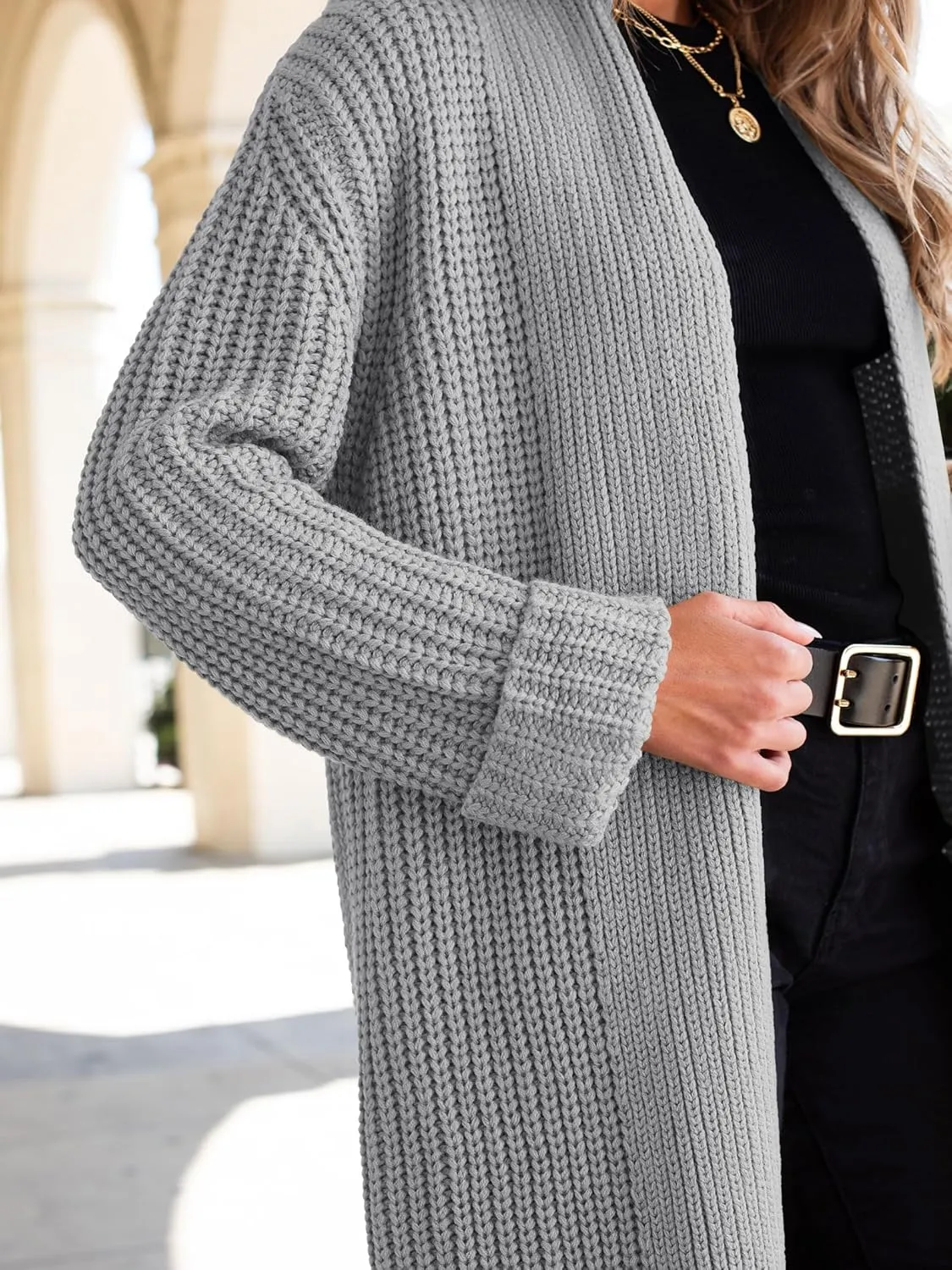 ANRABESS Women Knit Long Cardigan Long Sleeve Open Front Lapel Oversized Sweater Coat 2025 Fall Duster Outerwear Clothes