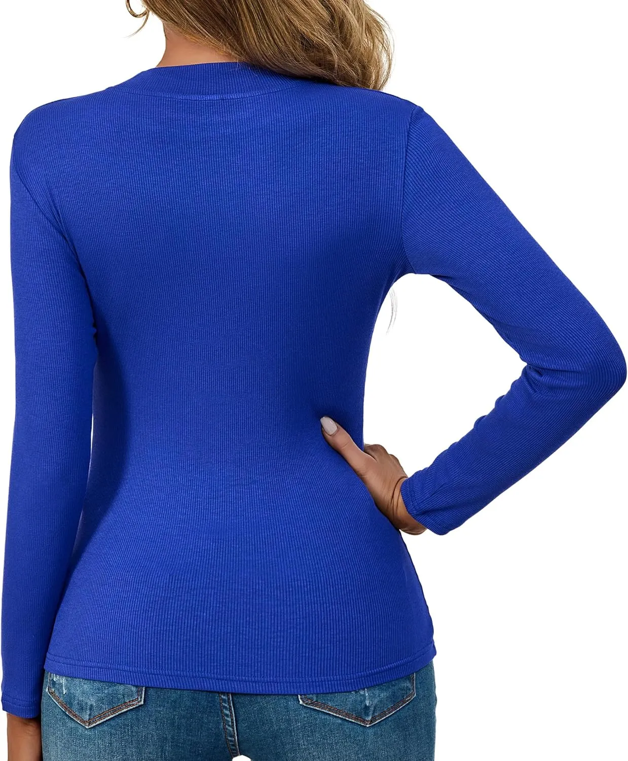 ASAIR Long Sleeve Shirts Women Half-Mock Ribbed Tops Tshirt for Women Basic Trendy Stretchy Lightweight
