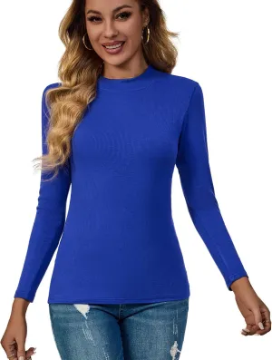 ASAIR Long Sleeve Shirts Women Half-Mock Ribbed Tops Tshirt for Women Basic Trendy Stretchy Lightweight