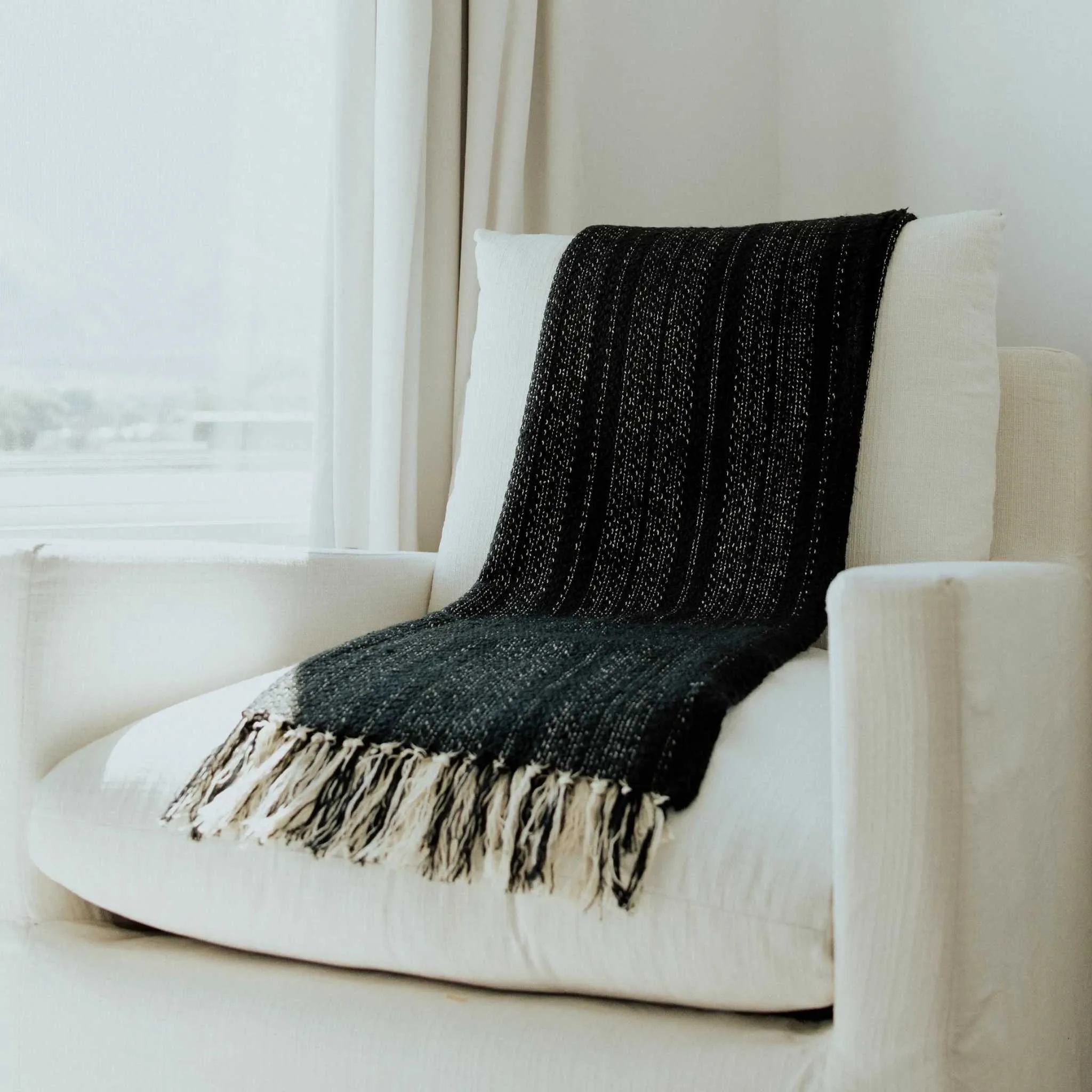 Black and White Throw Blankets 60" X 68"  3.5" Tassels