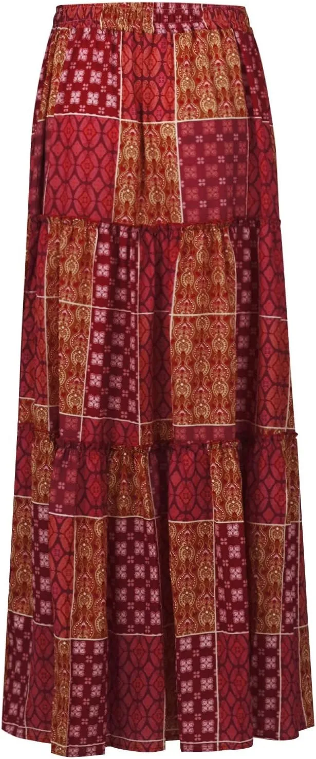 Boho Maxi Skirts for Women 2025 Drawstring High Waisted Tiered Long Flowy Skirt Casual Beach Bohemian A-Line Skirt