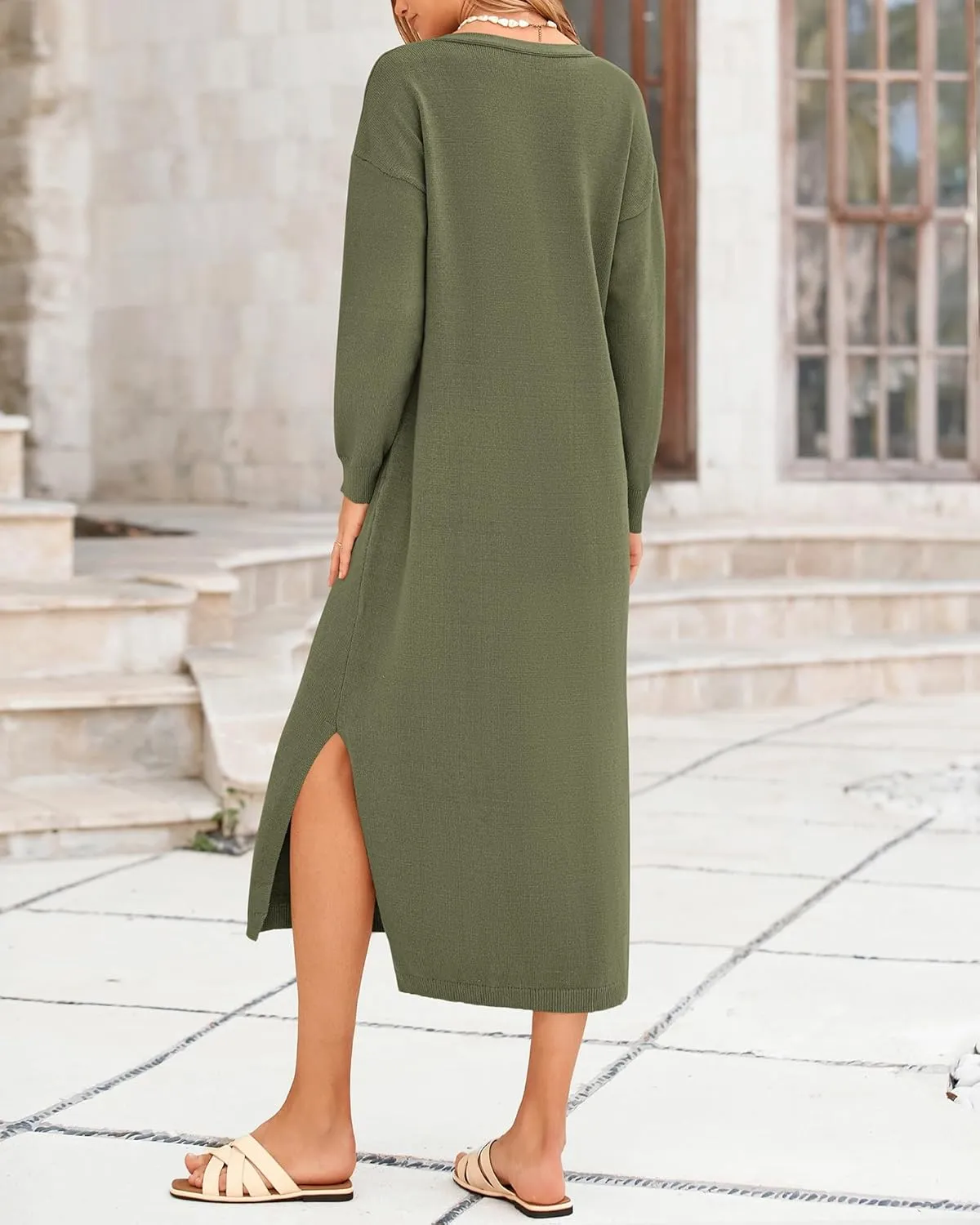 BTFBM Women Fall Sweater Dress Casual V Neck Long Sleeve Slit Knit Oversized Maternity Sweaters Maxi Dresses 2025 Winter