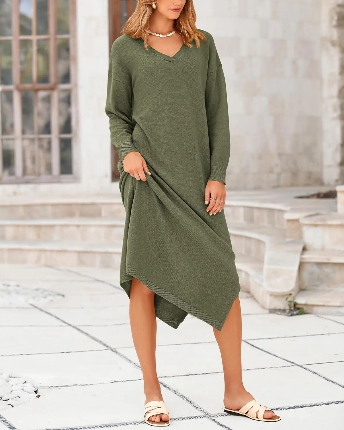 BTFBM Women Fall Sweater Dress Casual V Neck Long Sleeve Slit Knit Oversized Maternity Sweaters Maxi Dresses 2025 Winter