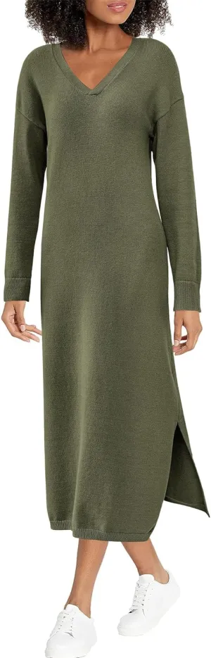 BTFBM Women Fall Sweater Dress Casual V Neck Long Sleeve Slit Knit Oversized Maternity Sweaters Maxi Dresses 2025 Winter