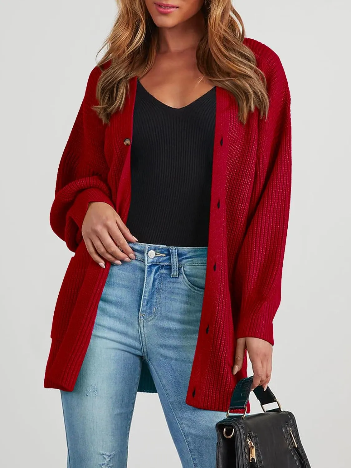 Cardigan Sweaters for Women Oversized Chunky Knit Long Cardigan Open Front Button Cardigans Trendy Fall with Pockets