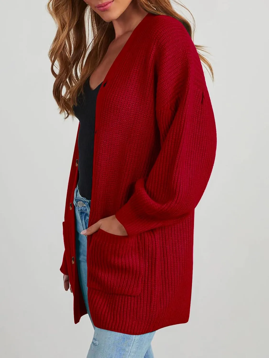 Cardigan Sweaters for Women Oversized Chunky Knit Long Cardigan Open Front Button Cardigans Trendy Fall with Pockets