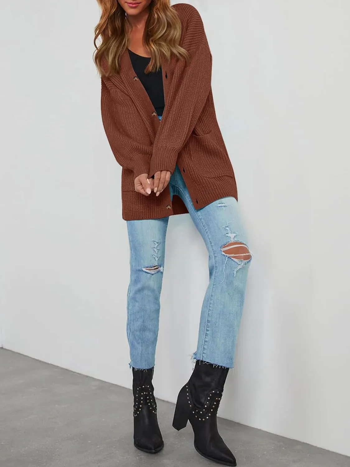 Cardigan Sweaters for Women Oversized Chunky Knit Long Cardigan Open Front Button Cardigans Trendy Fall with Pockets