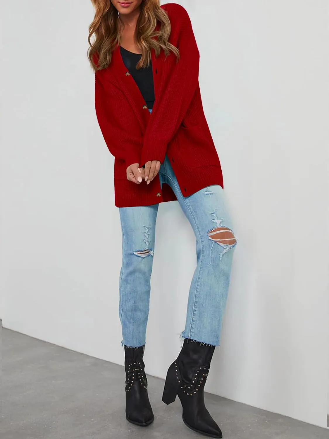 Cardigan Sweaters for Women Oversized Chunky Knit Long Cardigan Open Front Button Cardigans Trendy Fall with Pockets