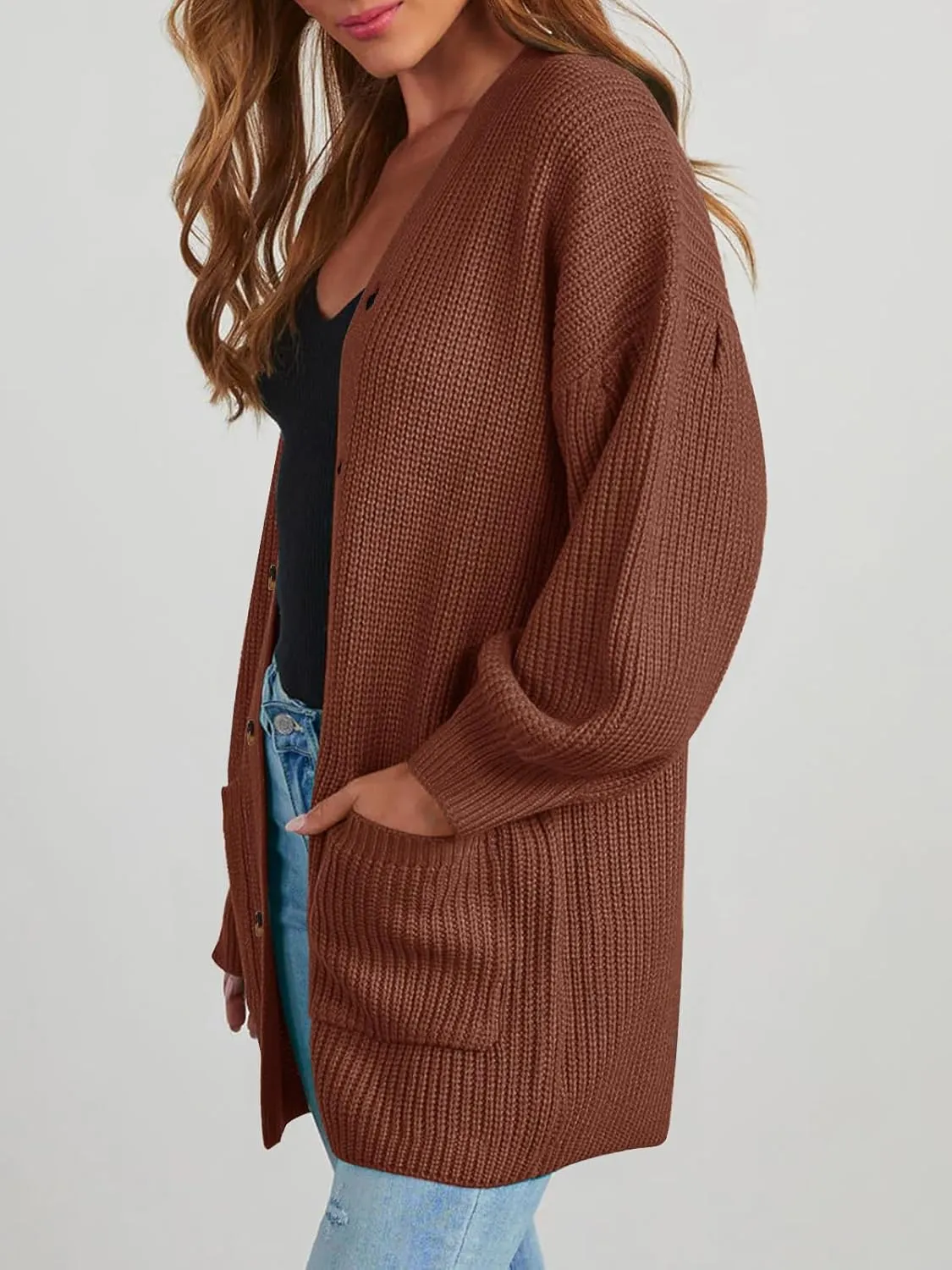 Cardigan Sweaters for Women Oversized Chunky Knit Long Cardigan Open Front Button Cardigans Trendy Fall with Pockets