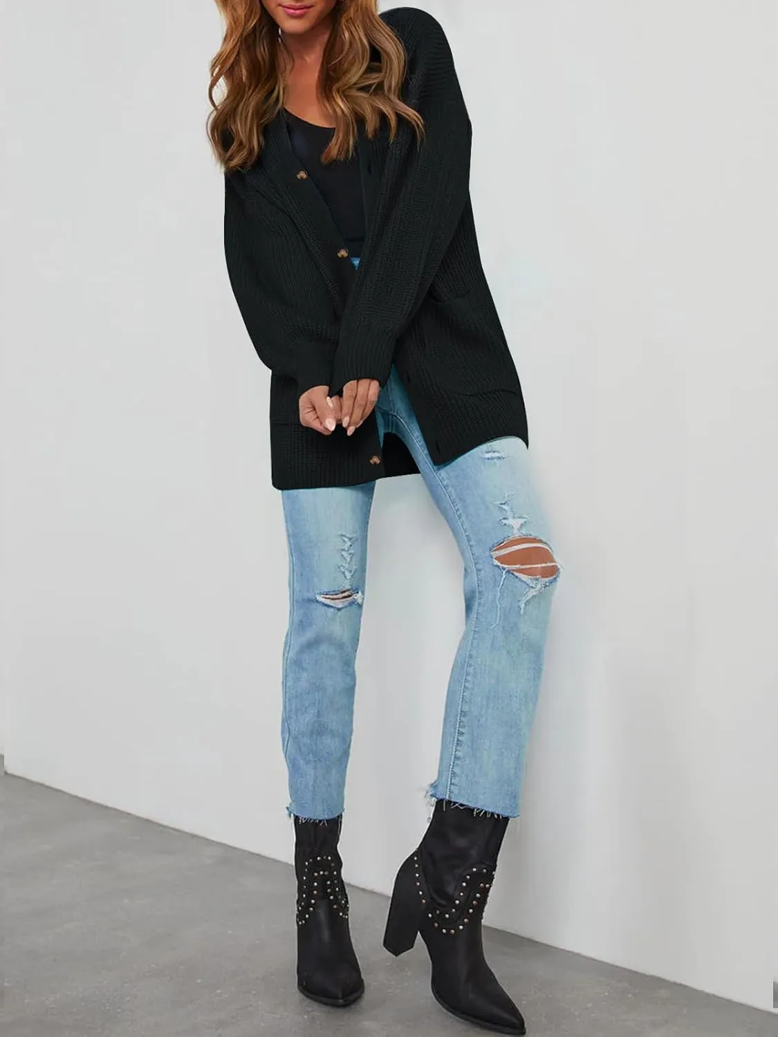 Cardigan Sweaters for Women Oversized Chunky Knit Long Cardigan Open Front Button Cardigans Trendy Fall with Pockets
