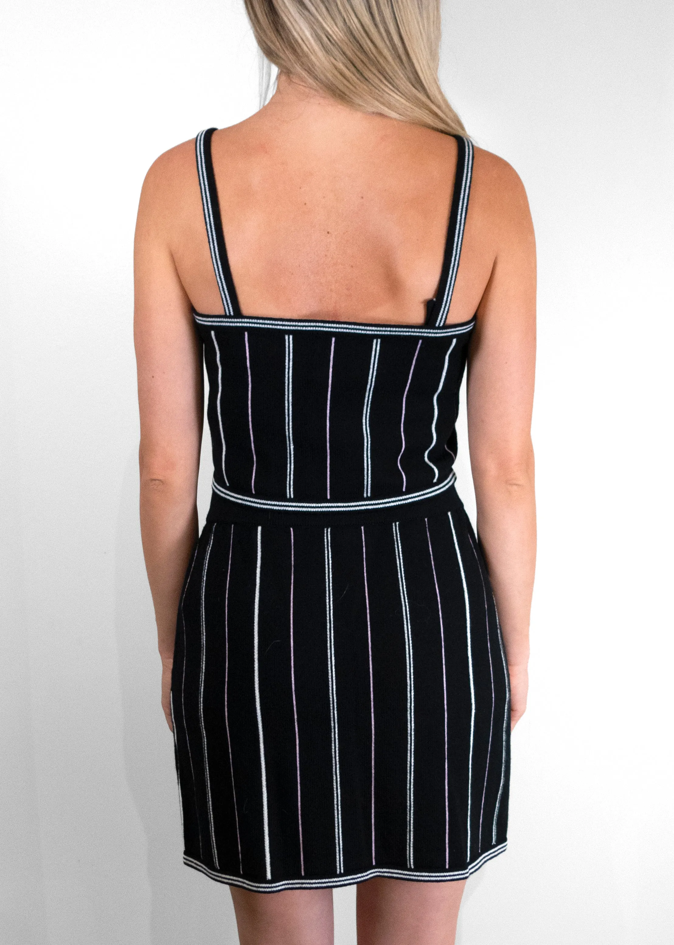 Chanel Black Cashmere Pinstriped Camisole Set