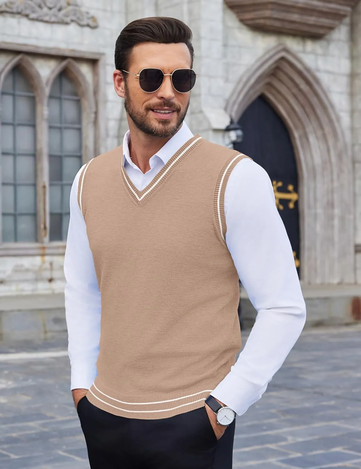 COOFANDY Men's Sleeveless Sweater Vest Lightweight V-Neck Cotton Vest Pullover