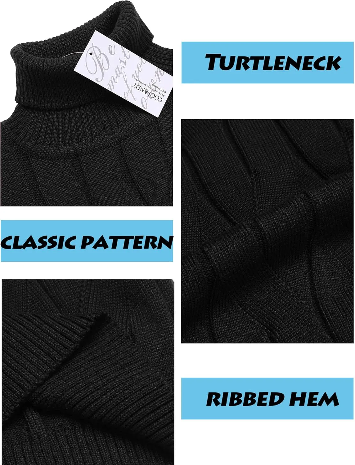 COOFANDY Men's Slim Fit Turtleneck Sweater Long Sleeve Casual Knitted Pullover Sweaters