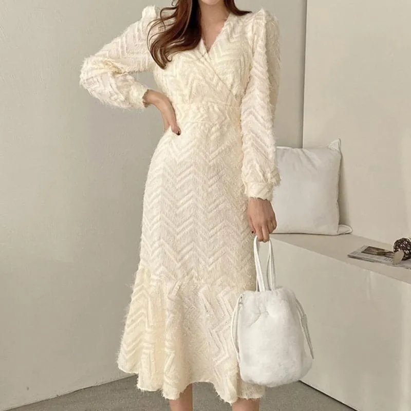 DressBetty - Elegant Chic V Neck Long Sleeve Mermaid Dress