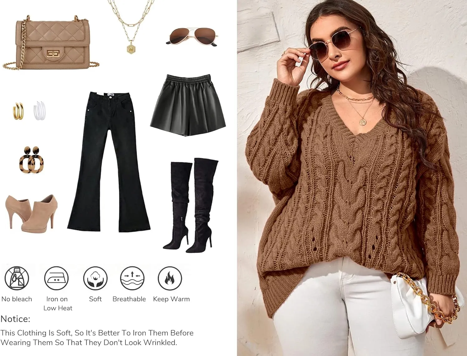 Dyexces Plus Size Sweaters for Women V Neck Long Sleeve Cable Knit Sweaters Casual Fall Sweaters Soft Jumper Tops