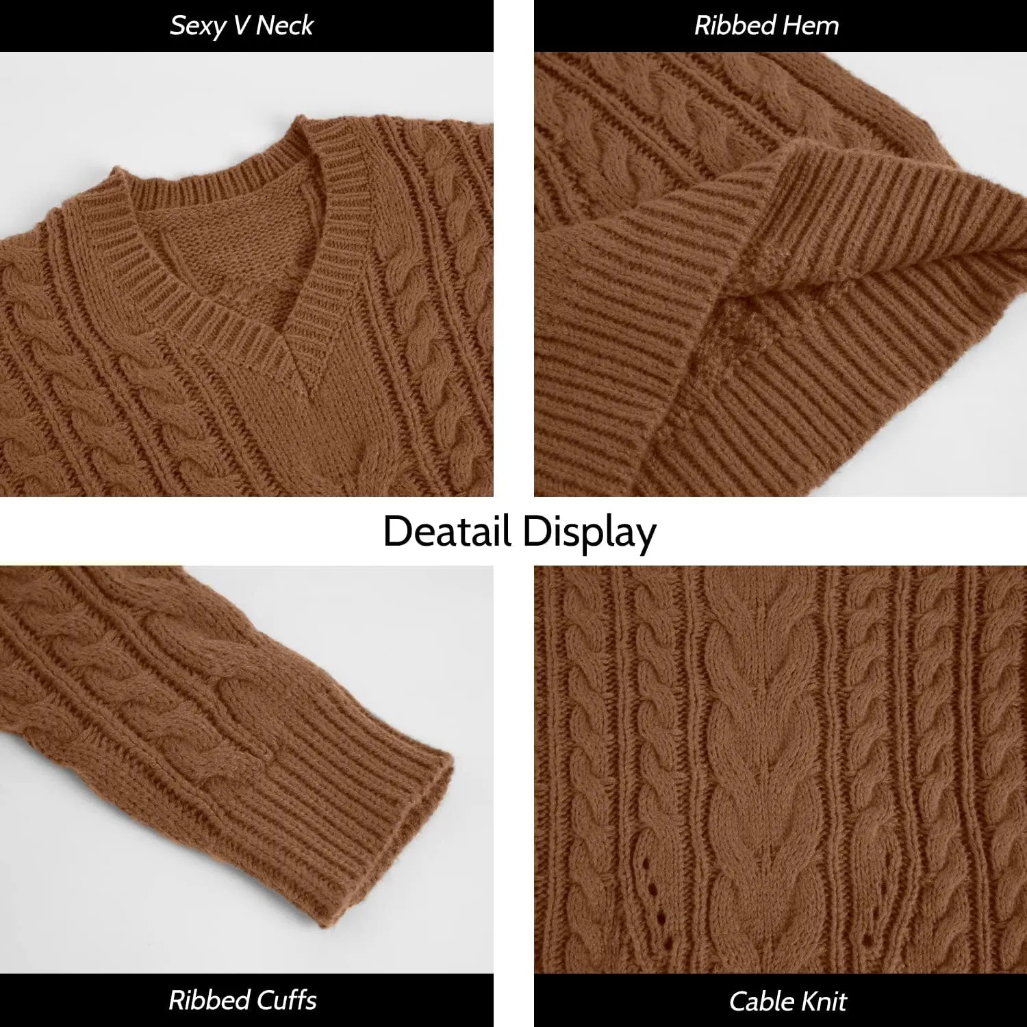 Dyexces Plus Size Sweaters for Women V Neck Long Sleeve Cable Knit Sweaters Casual Fall Sweaters Soft Jumper Tops