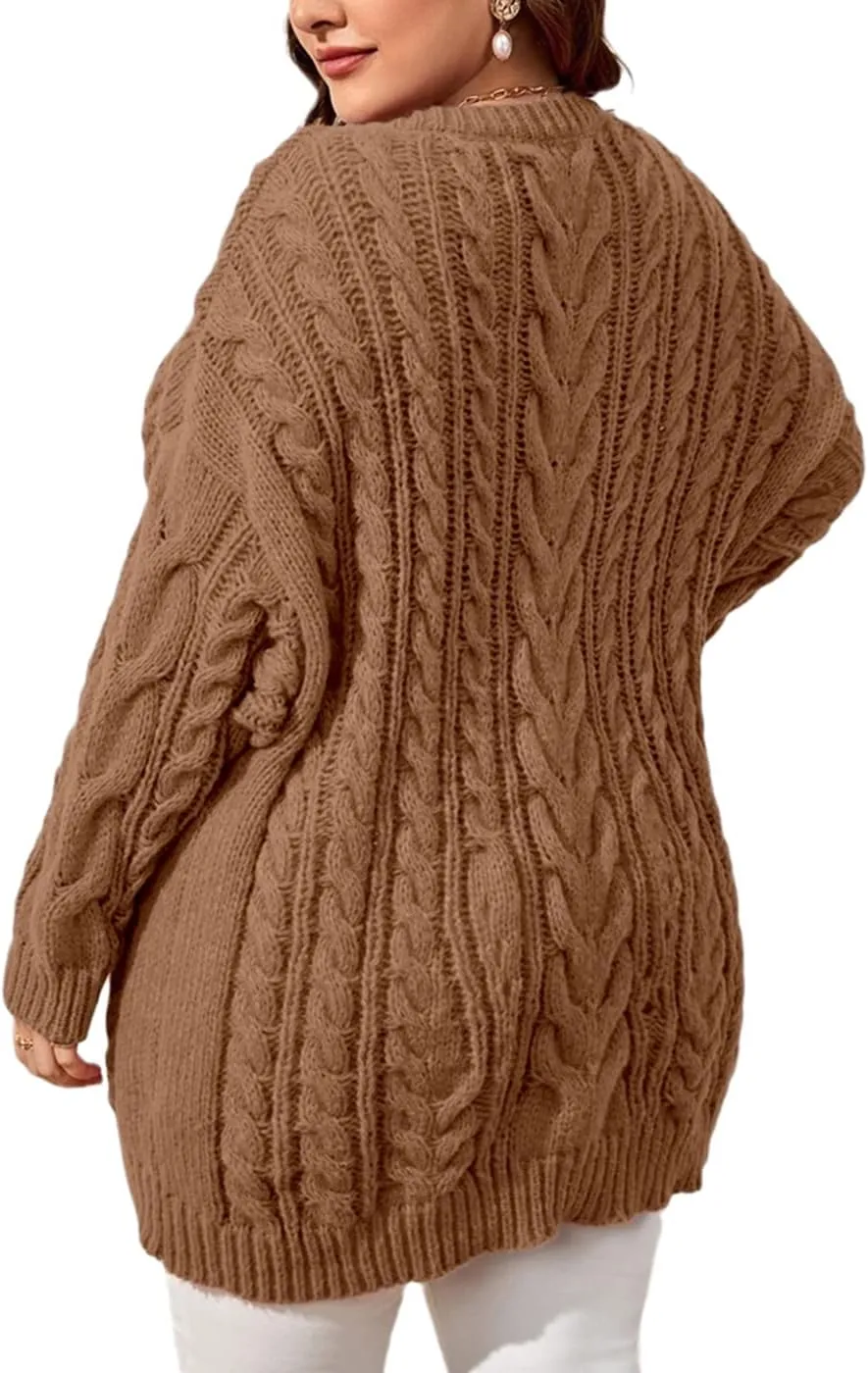 Dyexces Plus Size Sweaters for Women V Neck Long Sleeve Cable Knit Sweaters Casual Fall Sweaters Soft Jumper Tops