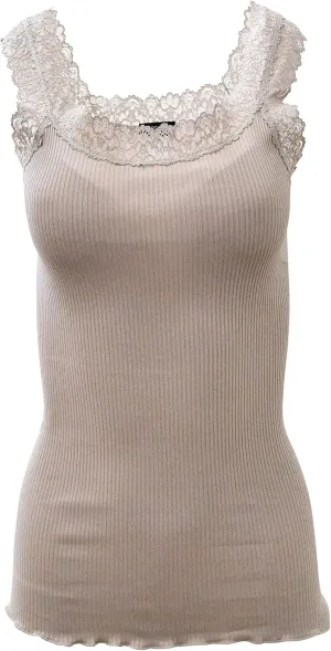 free spirit Basic Cotton Premium Quality 100% Cotton Women's Lace Trim Tank Top. Proudly Made in Italy.