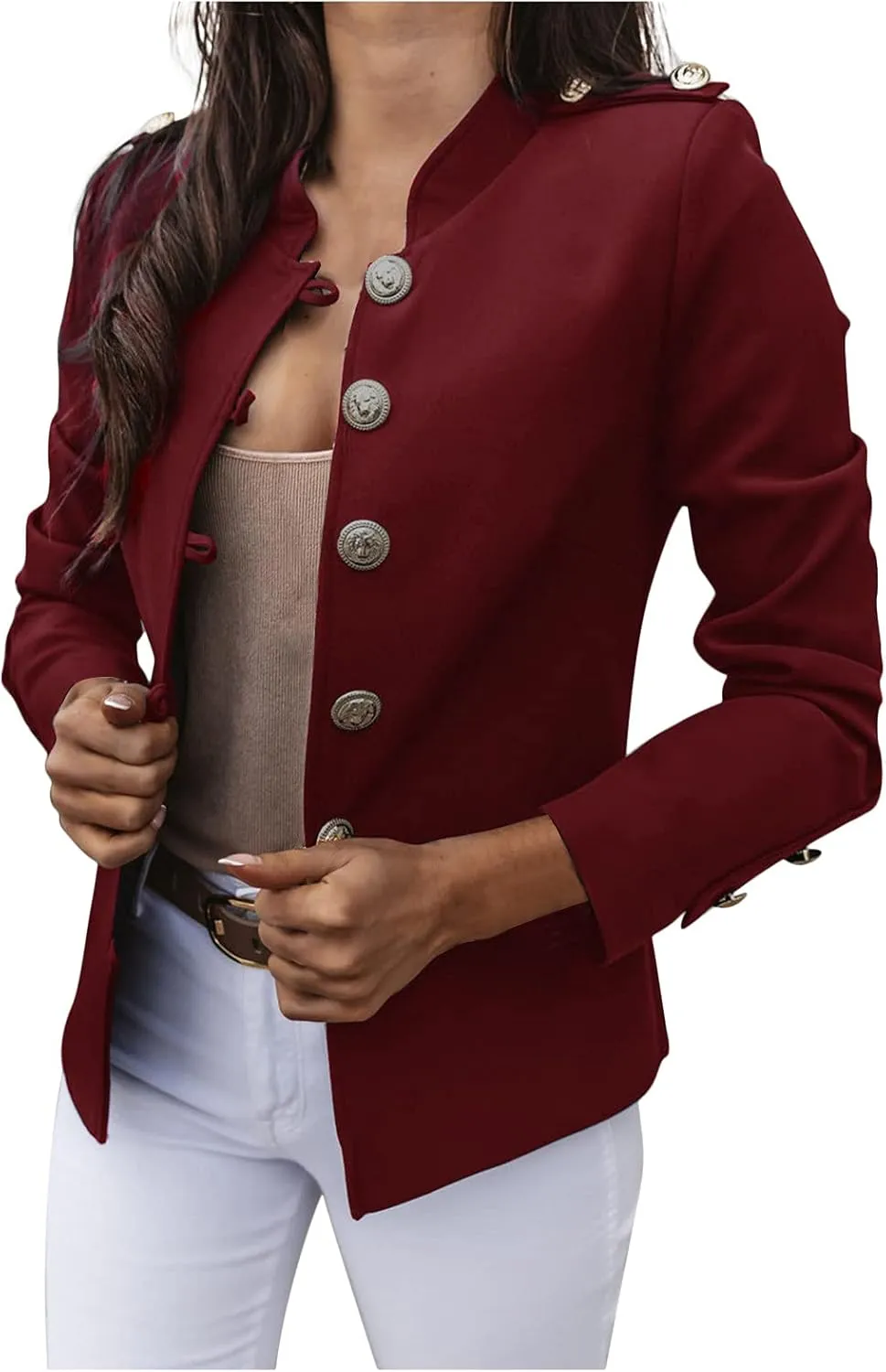 JEGULV Blazer Jackets for Womens Mock Neck Button Jacket Open Front Cardigan Blouse Tops Business Casual Suit Coats