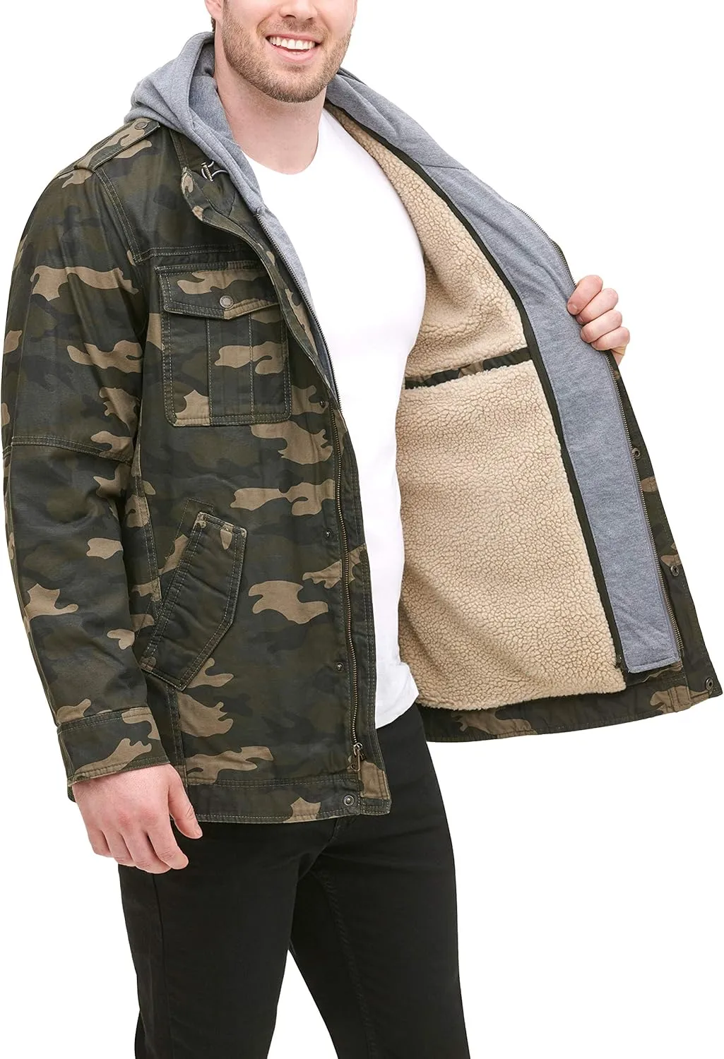 Levi's Men's Washed Cotton Hooded Military Jacket