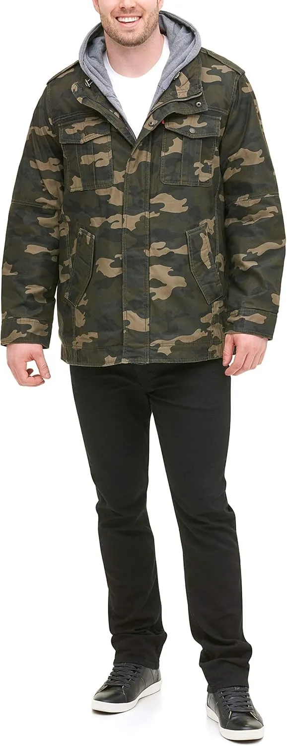 Levi's Men's Washed Cotton Hooded Military Jacket