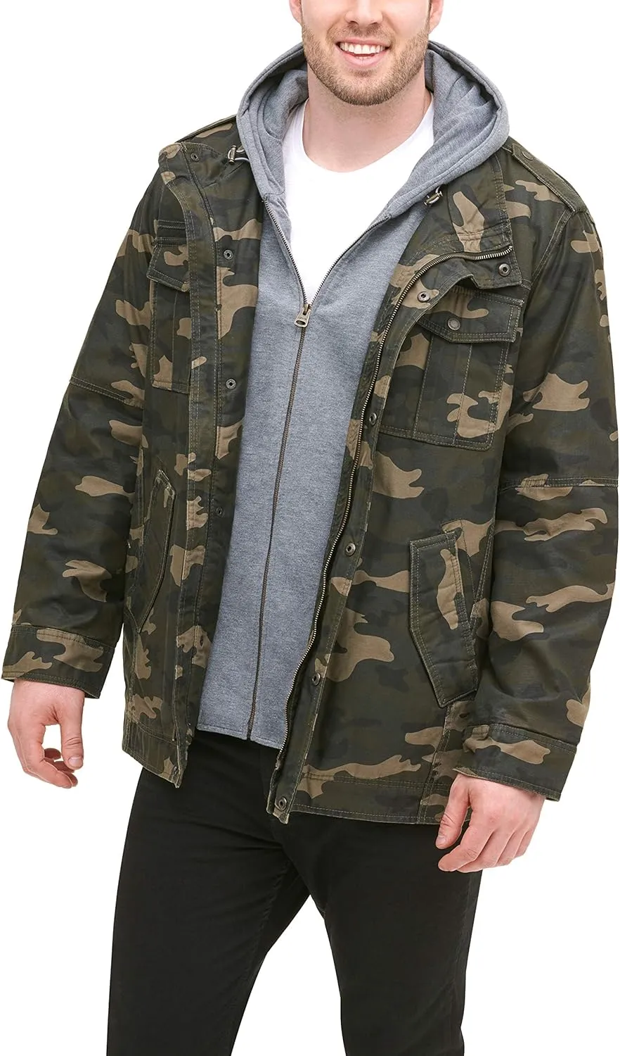 Levi's Men's Washed Cotton Hooded Military Jacket