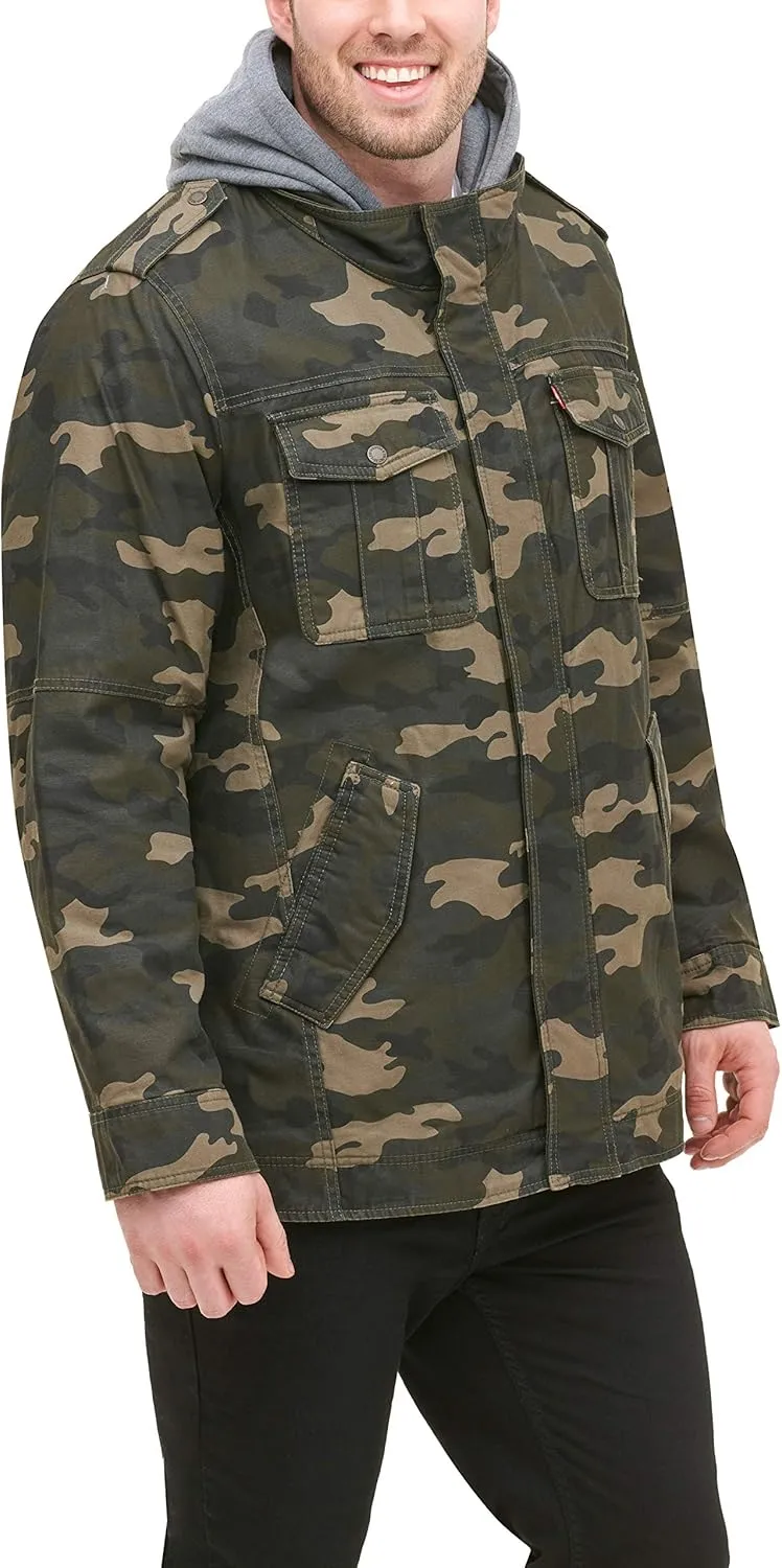 Levi's Men's Washed Cotton Hooded Military Jacket