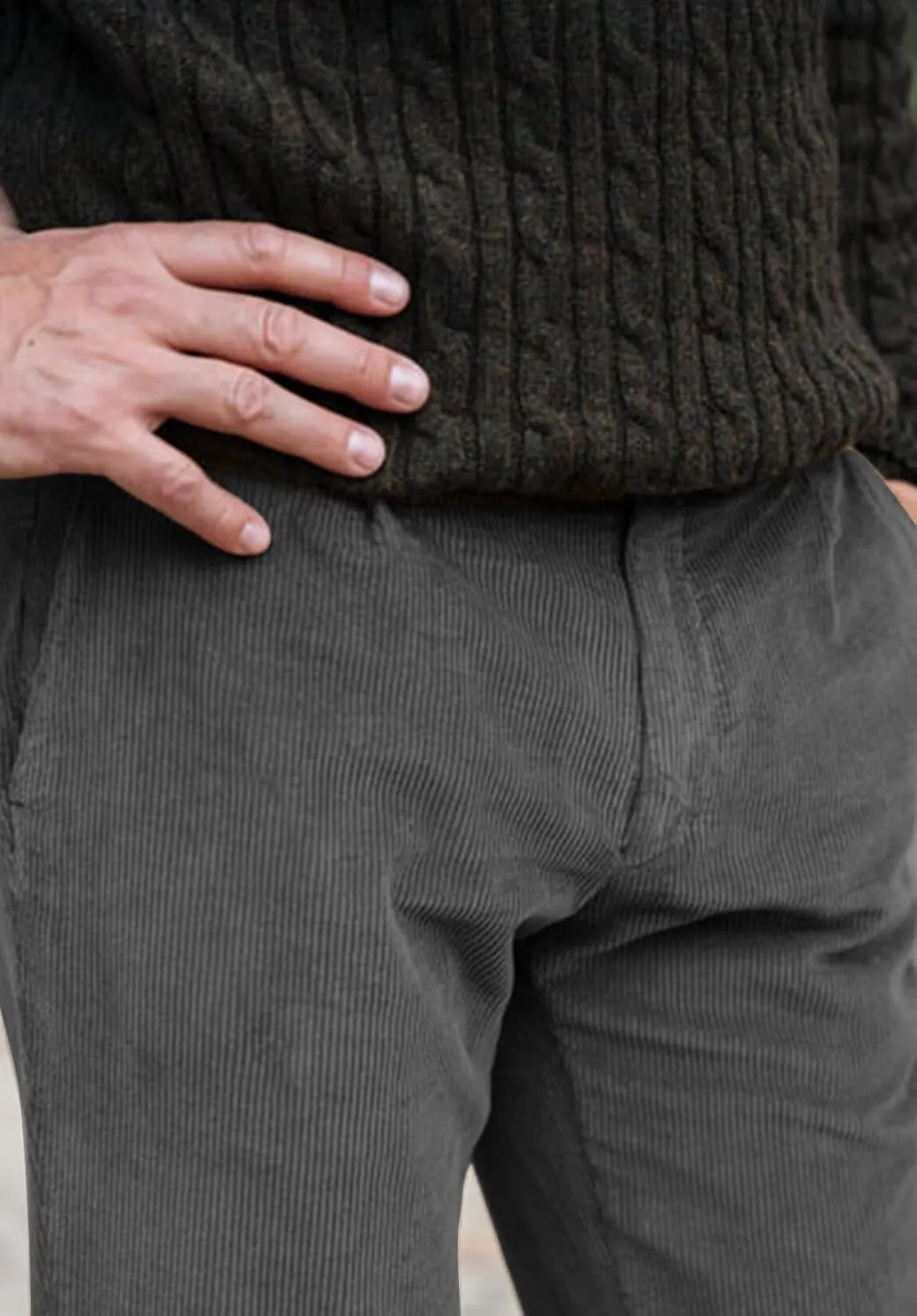 Mens Corduroy Casual Pants Elastic Waist Classic Fit Trousers