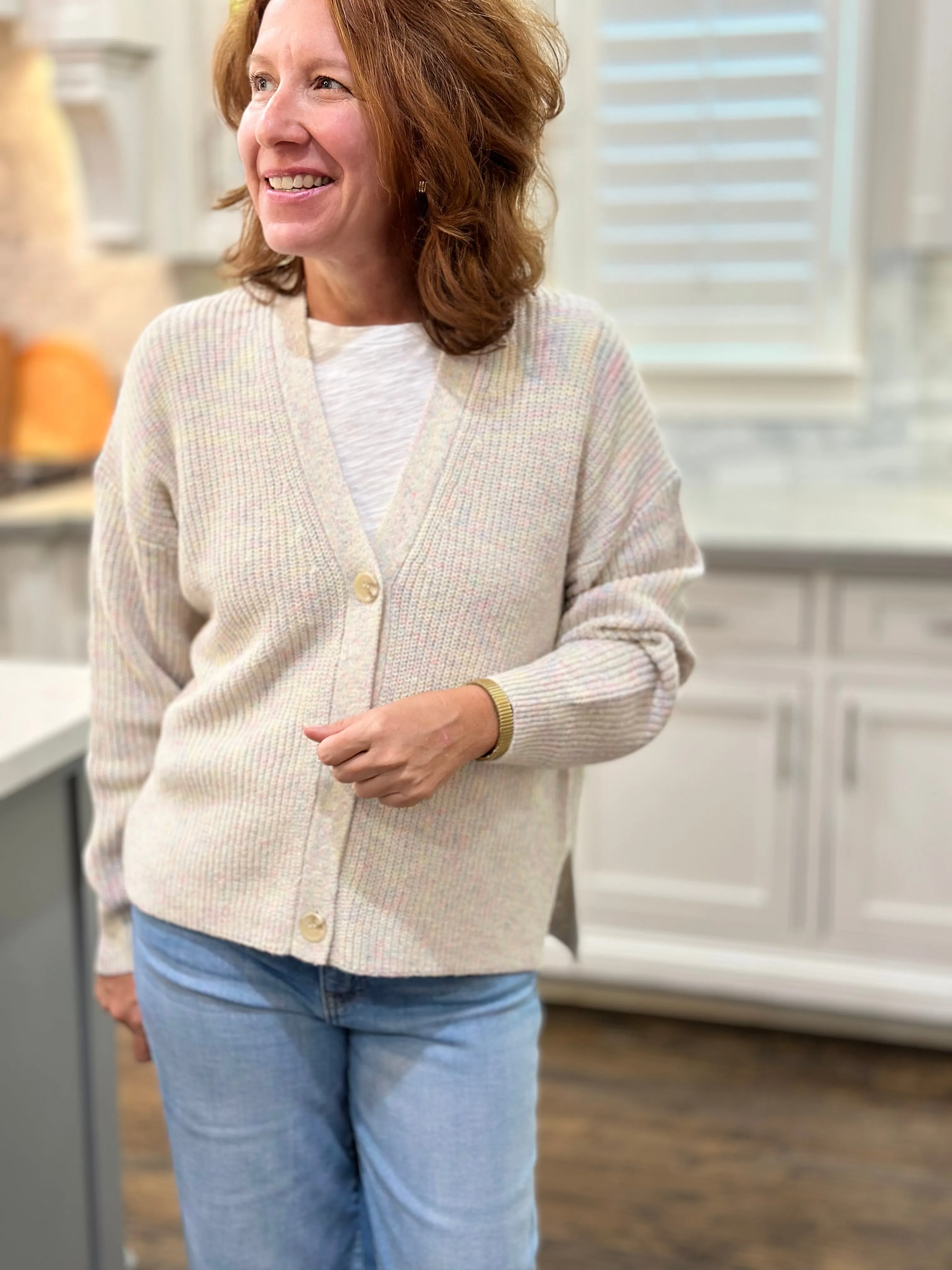 Michael Stars V Neck Cardigan Sweater in Chalk Confetti