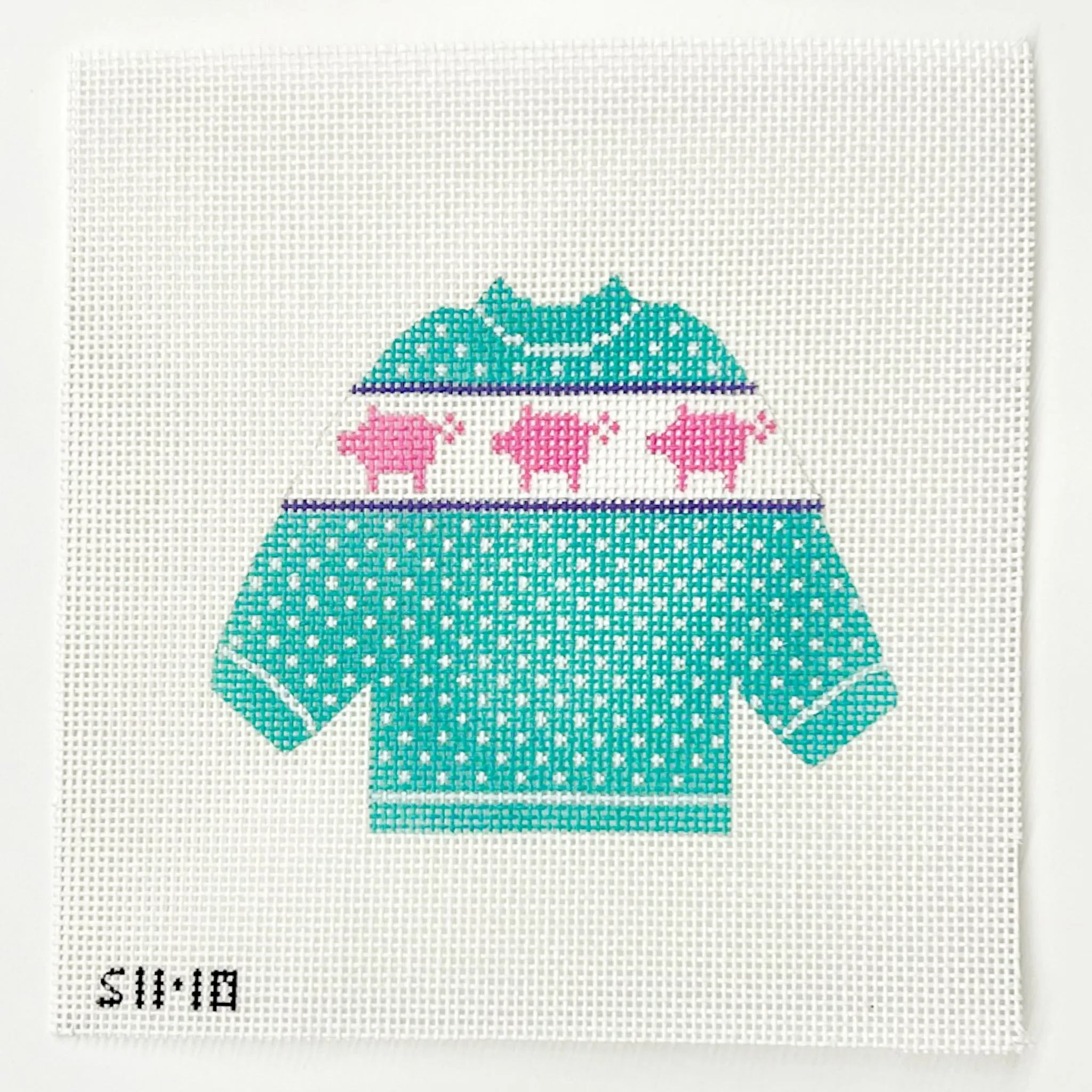 Pink Pigs Sweater Needlepoint Canvas