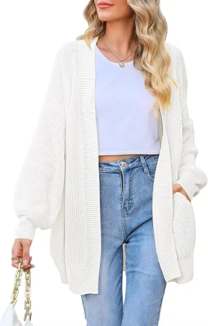 Pink Queen 2024 Fall Long Cardigans for Women Batwing Sleeve Open Front Ribbed Knit Oversized Cardigan Sweaters with Pockets