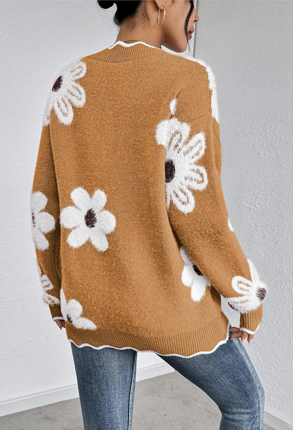 Pink Queen Women's Oversized V Neck Fuzzy Sweaters 2024 Casual Loose Long Sleeve Chunky Knit Pullover Jumper Tops