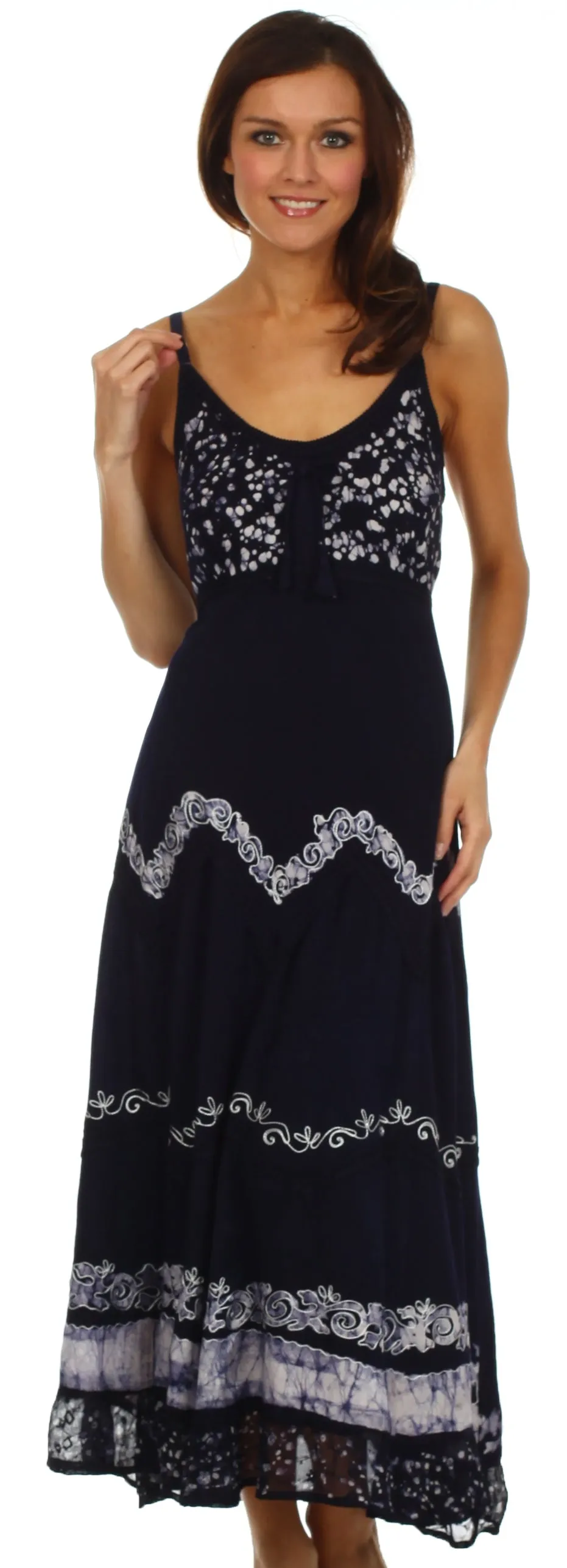 Sakkas Luna Batik Embroidered Adjustable Spaghetti Strap Dress