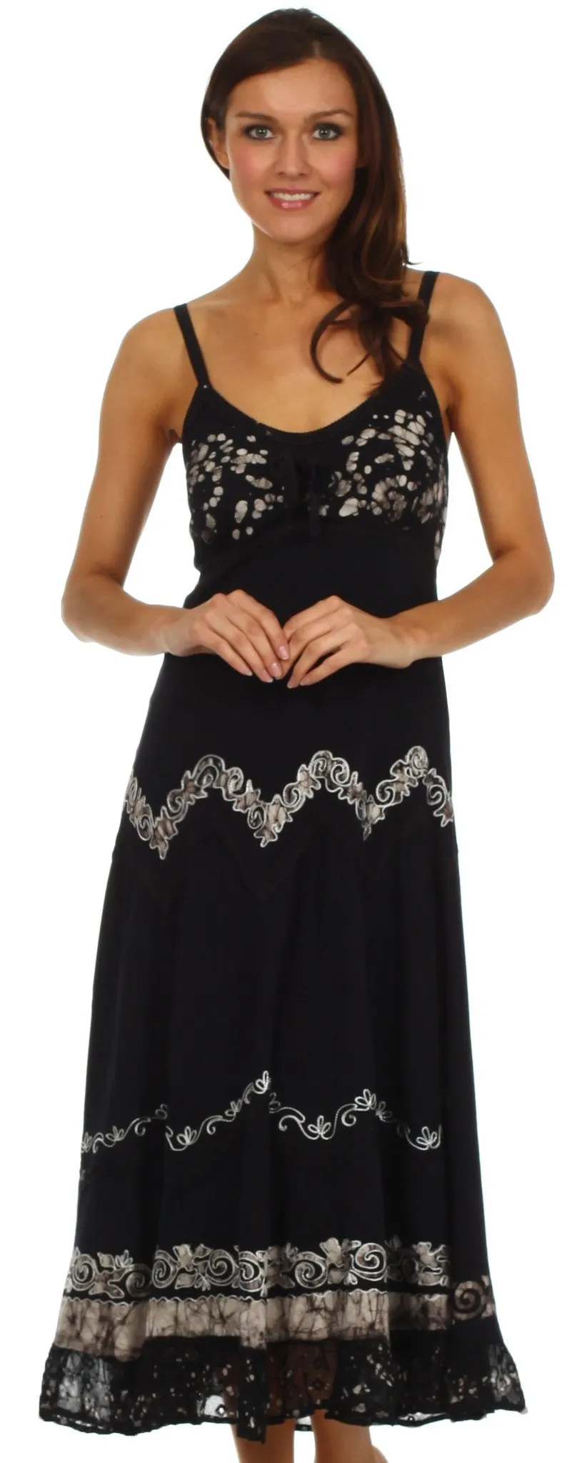 Sakkas Luna Batik Embroidered Adjustable Spaghetti Strap Dress