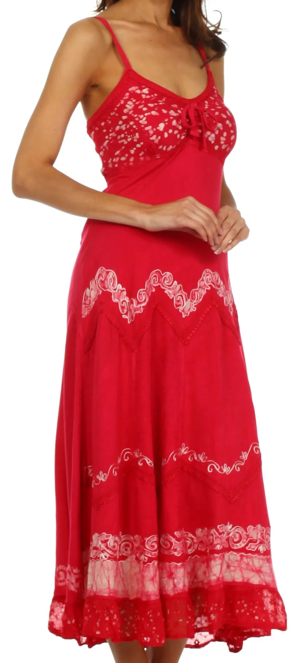Sakkas Luna Batik Embroidered Adjustable Spaghetti Strap Dress