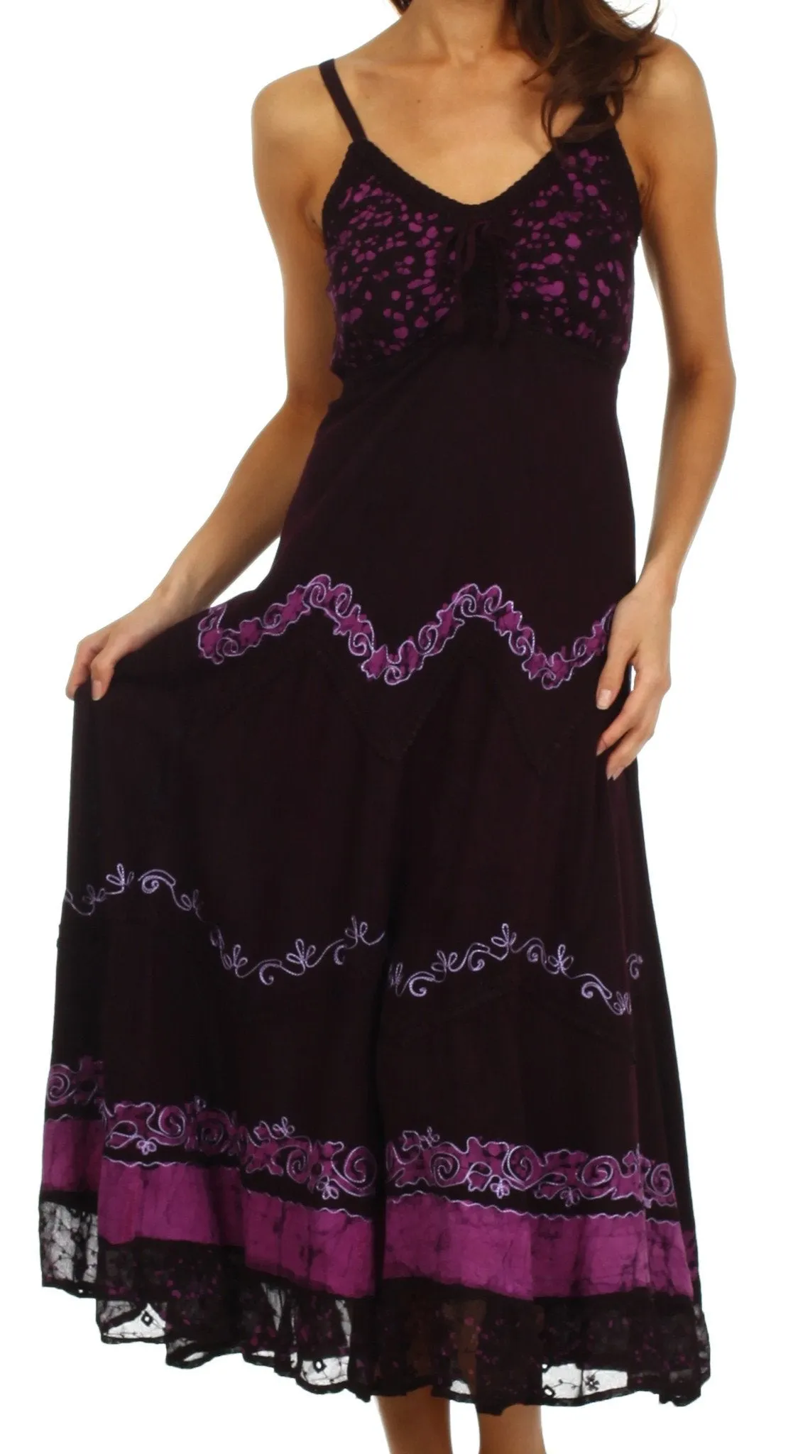 Sakkas Luna Batik Embroidered Adjustable Spaghetti Strap Dress