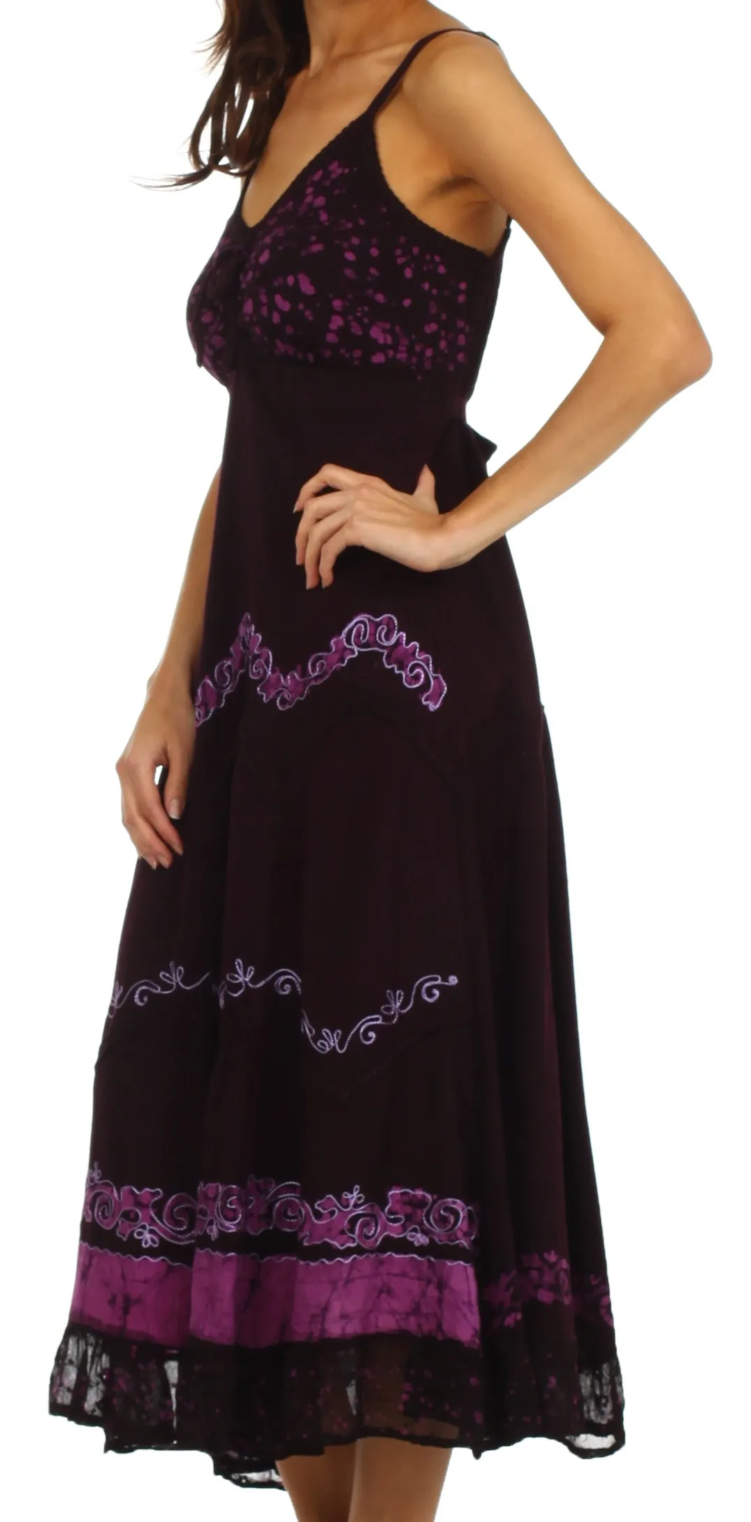 Sakkas Luna Batik Embroidered Adjustable Spaghetti Strap Dress