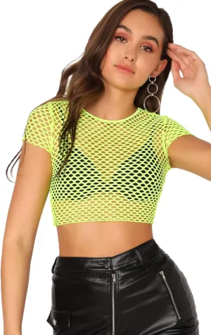 SweatyRocks Women's Sexy Fishnet Sheer Long Sleeve Blouse See Through Mesh Crop Top