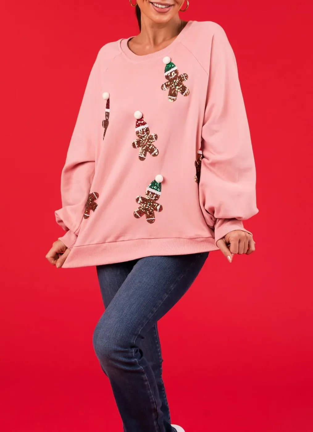 Ugly Christmas Sweaters for Women Cute Sequin Nutcracker Crewneck Sweatshirts Holiday Santa Oversized Pullover Tops