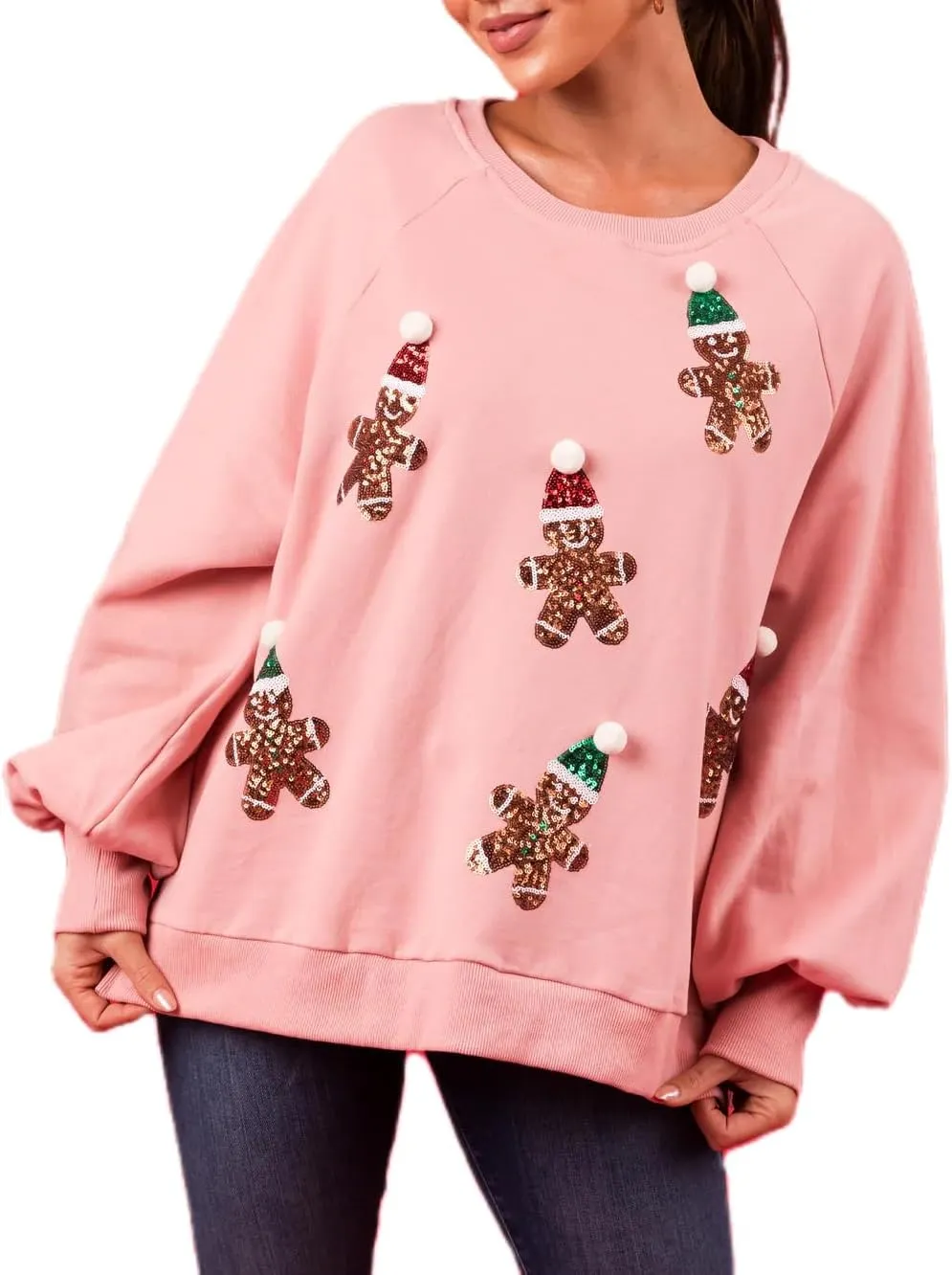 Ugly Christmas Sweaters for Women Cute Sequin Nutcracker Crewneck Sweatshirts Holiday Santa Oversized Pullover Tops