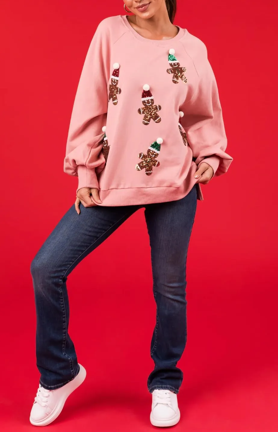 Ugly Christmas Sweaters for Women Cute Sequin Nutcracker Crewneck Sweatshirts Holiday Santa Oversized Pullover Tops