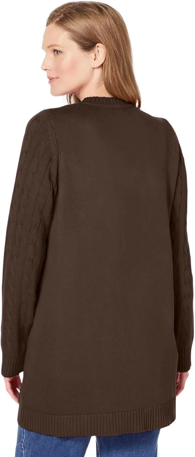 Woman Within Plus Size Cotton Cable Knit Cardigan Sweater