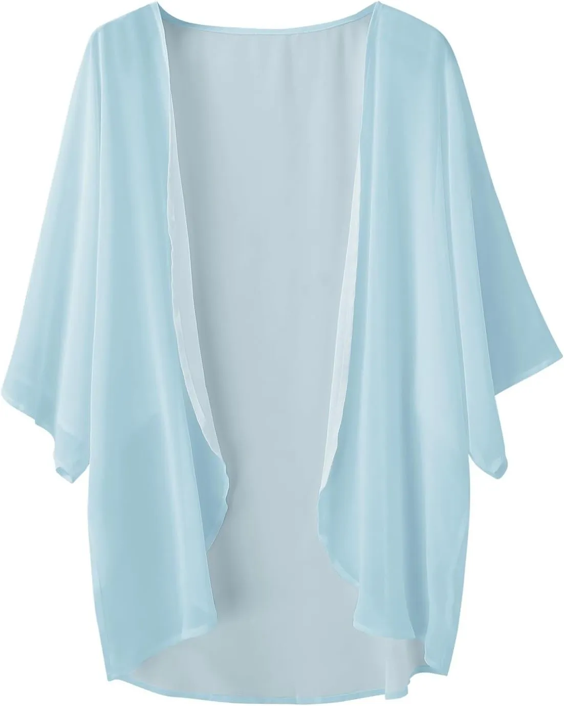 Women Chiffon Kimono Cardigan Dressy 3/4 Puff Sleeve Summer Beach Cover Up Sheer Capes Open Front Casual Shrug Blouse Tops
