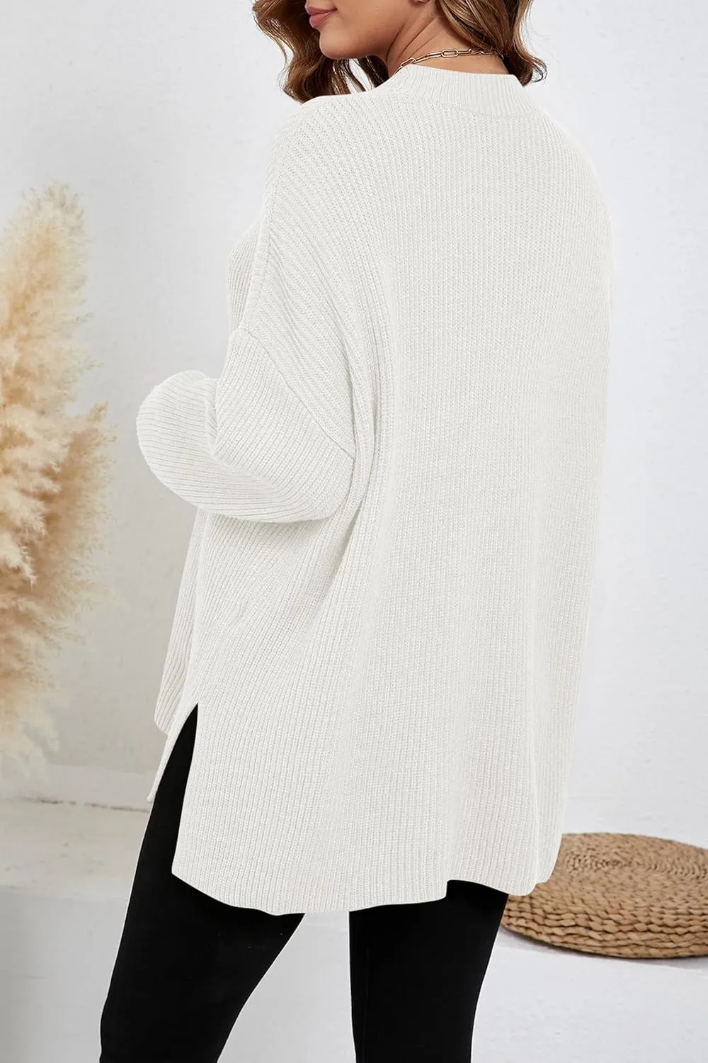 Women's Batwing Long Sleeve Oversized Sweaters Fall Loose Fit Knitted Side Slit Pullover Tops