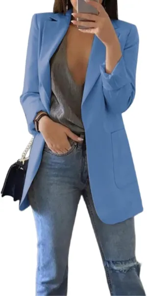 Womens Lightweight Casual Work Blazers Classic Open Front Long Sleeve Office Blazer Jacket Fall Fashion Pockets